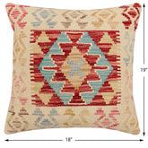 handmade Traditional Pillow Rust Blue Hand-Woven SQUARE 100% WOOL  Hand woven turkish pillow  2 x 2